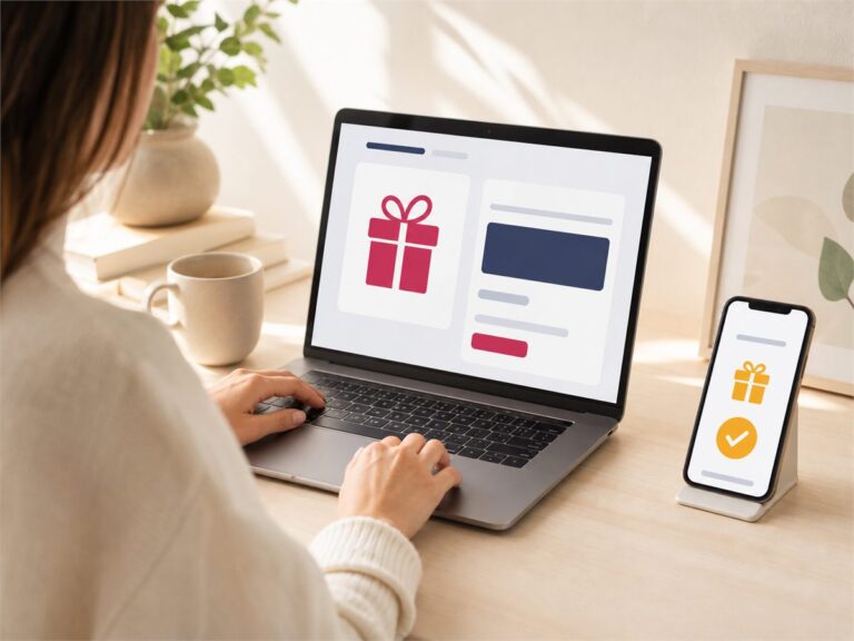 Cyfrowy prezent wysyłany natychmiast przez laptop i smartfon